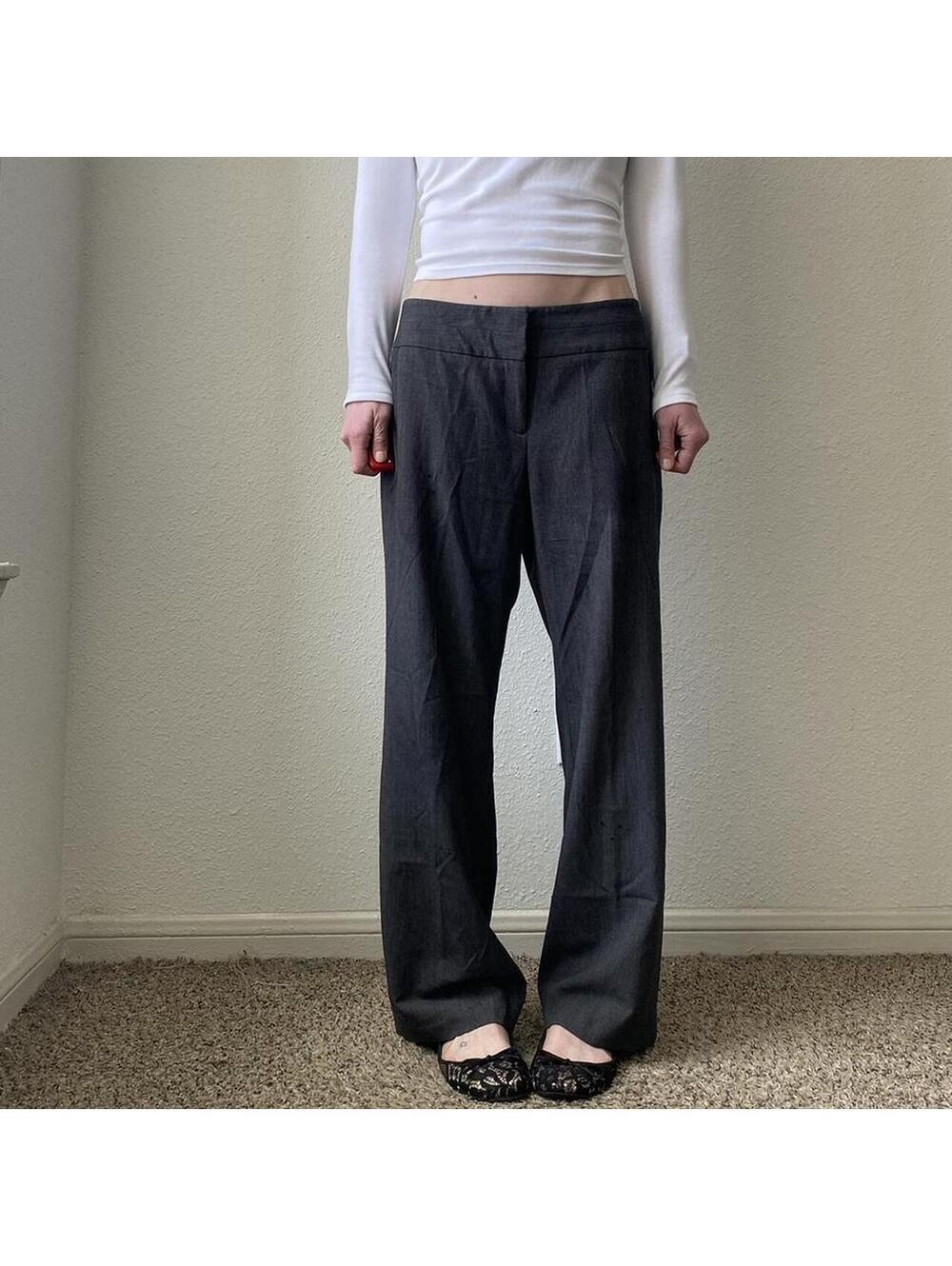 Vintage y2k low rise wide leg flare bootcut dark grey casual chino pants